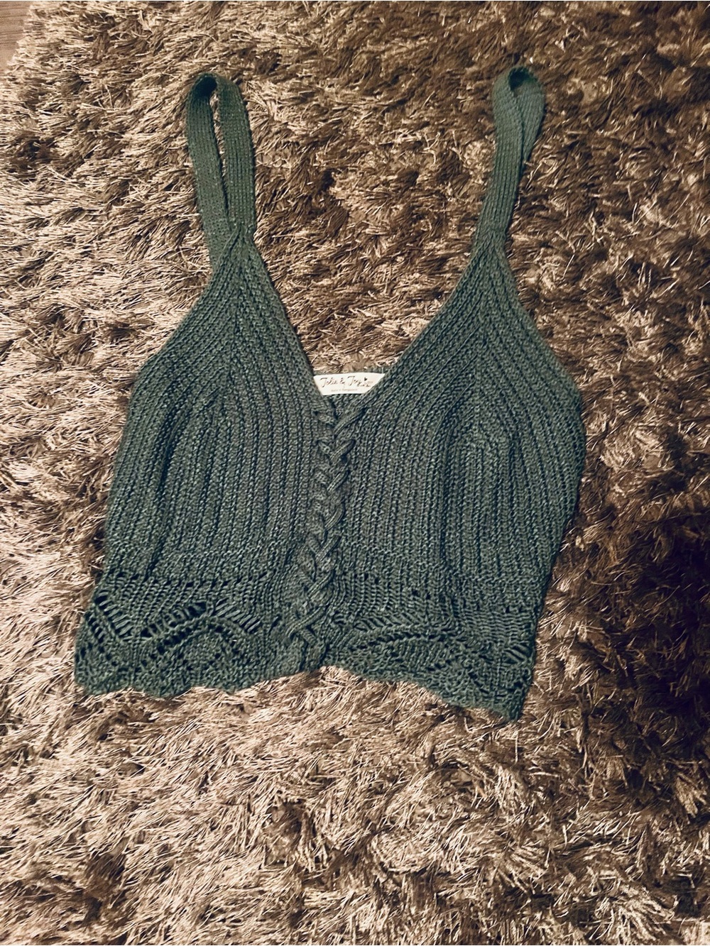 Talula Forest Green Crochet Knit Bralette Cami